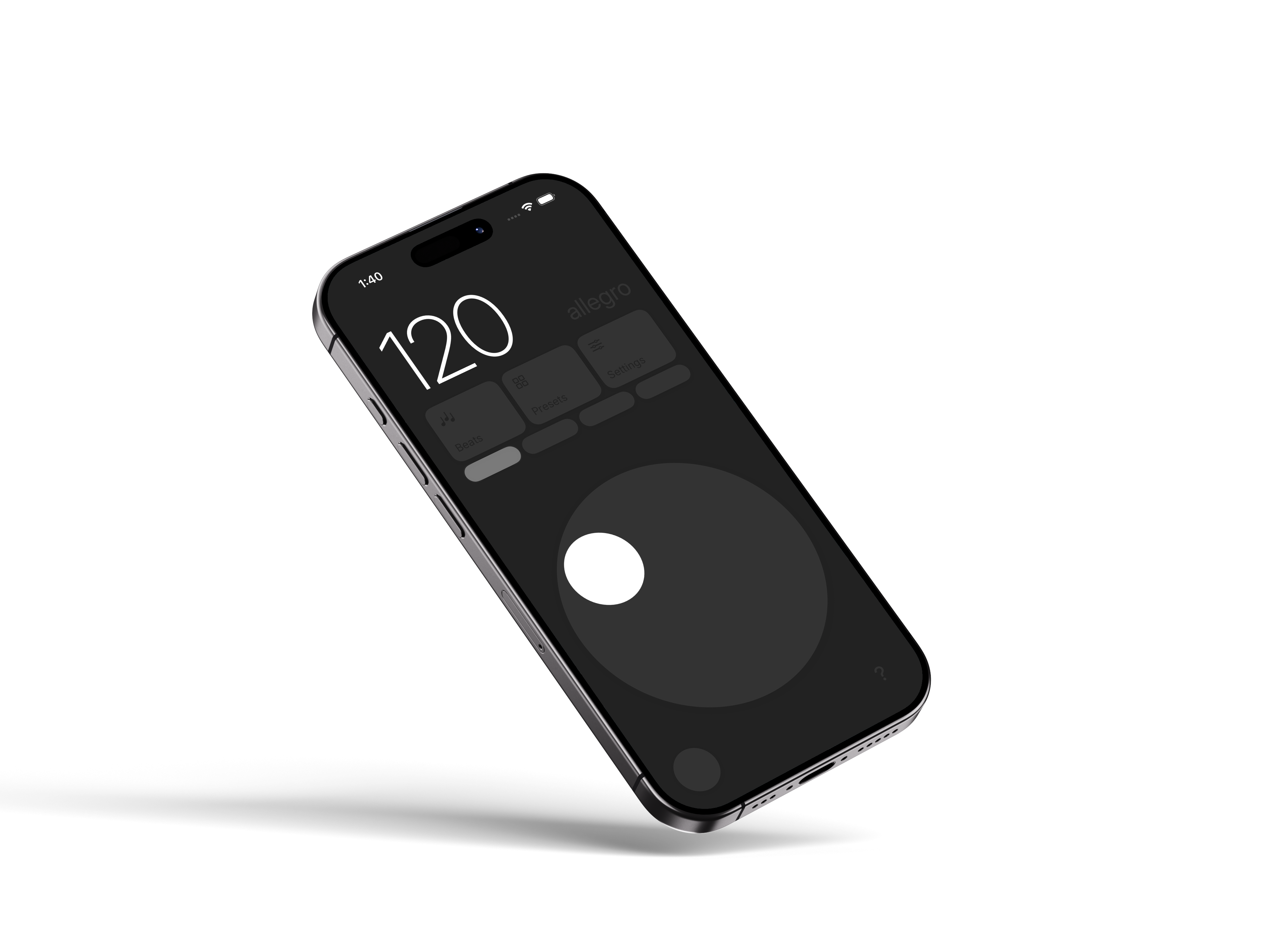 Mach 2 Metronome showing 120 BPM on dark interface with rotational dial